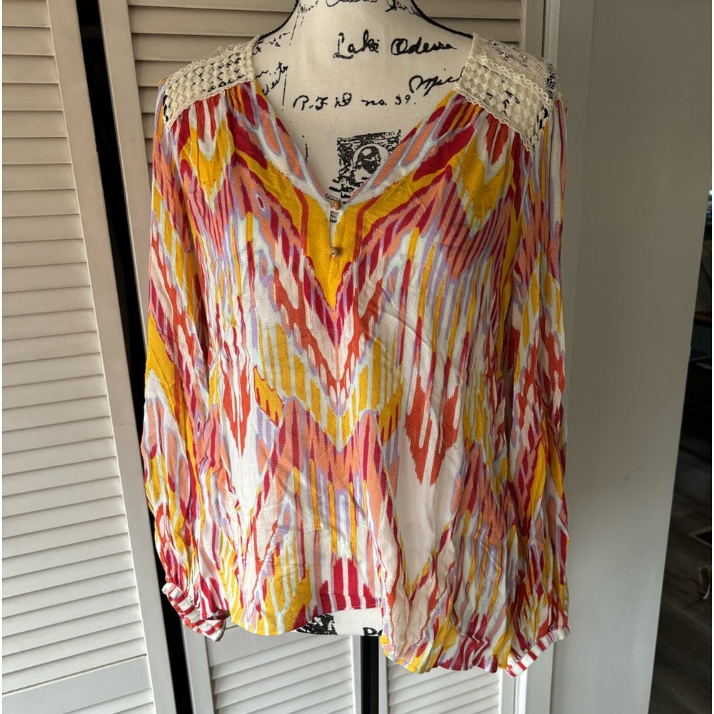 Hale Bob Boho Multi-Colored With Lace Long Sleeve… - image 1